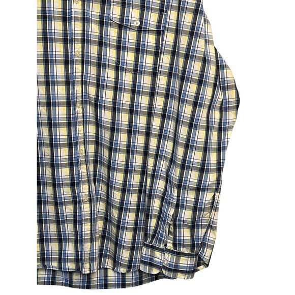 Chaps Men Yellow & Blue Plaid Button-Down Shirt XL 100% Cotton Long Sleeve - Picture 7 of 16